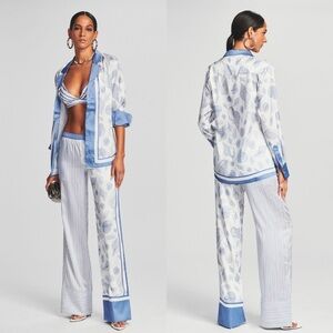 NWT SER.O.YA Size Large Hazel Silk Pants Shell Stripe Blue $495